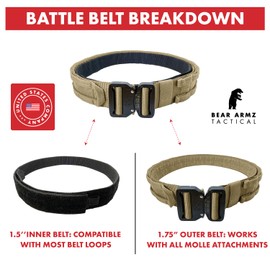 Bear Armz Tactical Battle Belt V2 - Molle Riggers, Duty and Inner Belt For Military, Range and Training Applications, Desert Sand, Medium [33’’ - 37’’ Waist]