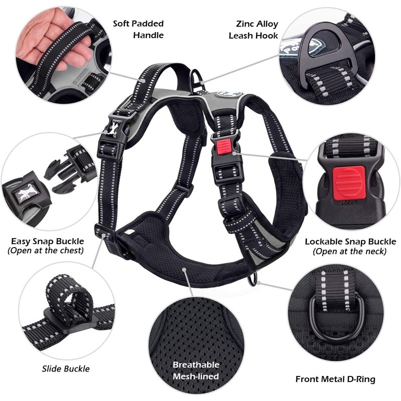 PoyPet No Pull Dog Harness with Neck Release Buckle, Reflective