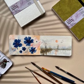 tumuarta Watercolour Sketchbook, 300 GSM, 100% Cotton, 10 x 15 cm, 24 Sheets, 48 Pages, Fine Grain, Acid Free, Watercolour Book, Watercolour Notebook for Use as Travel Sketchbook