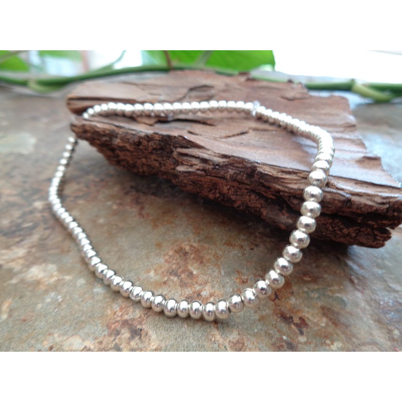 Silver metal beads anklet, ethnic boho anklet, elastic