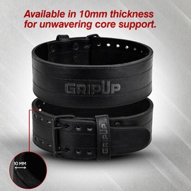 GripUp Powerlifting Belt 10mm Thick Genuine Leather 4” Heavy Weight lifting Gym Belt Back Support Strength Training Squats Workouts Fitness Bodybuilding Deadlifts Weightlifting Men Women (Black, 3XL)