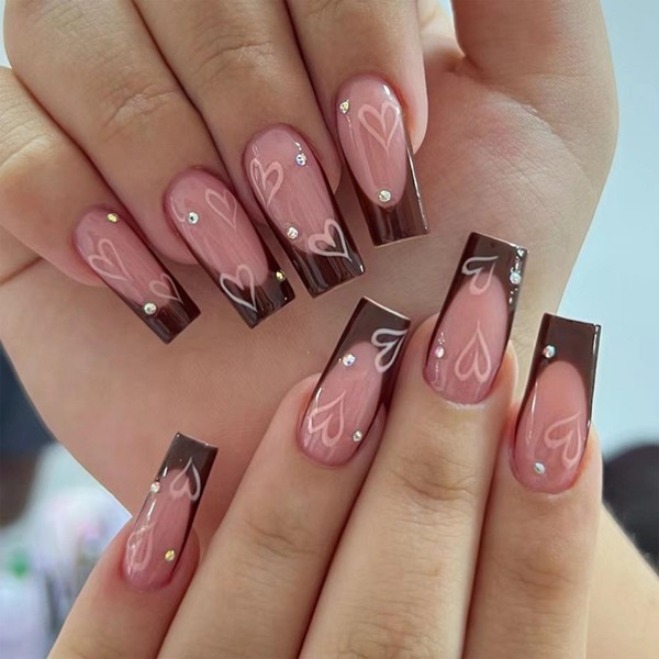 Valentine’s Day Press on Nails Medium Square Heart Fake Nails
