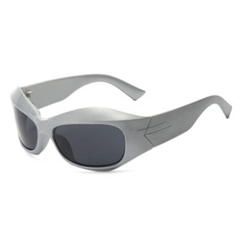 LJCZKA y2k Wrap Around Sunglasses for Men and Women, Sports Sunglasses, Cycling Glasses, Quick Glasses, Y2K with UV Protection, silver frame gray lens