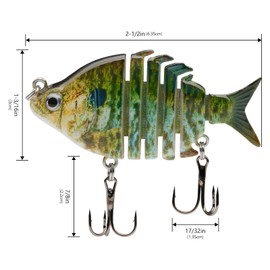 Bassdash SwimPanfish 2.5”/0.34oz Hard Bluegill Swimbaits Multi Jointed Topwater Trout Bass Fishing Crank Lure,Pack of 4