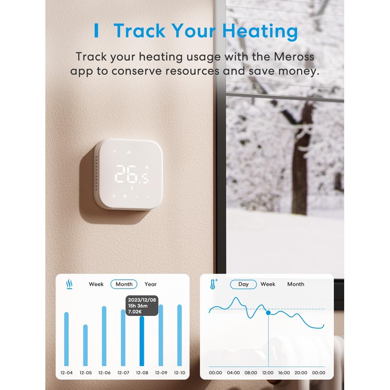 Meross Smart Thermostat Works with Combi Boiler & Water-Based Underfloor