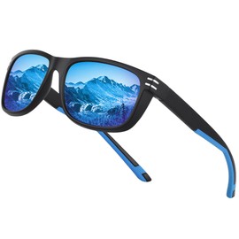 WASAIKKU Polarized Sunglasses for Men Women UV400 Protection Fashion Sunglasses Sports Fishing Driving Shades (Black/Blue)