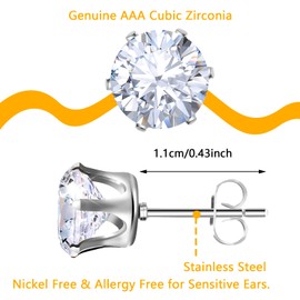 4 Pairs Cubic Zirconia Stud Earring Set Silver Earrings Sleeper Cartilage Earrings for Women Men 3A Cubic Zirconia Size 3/4/5/6mm