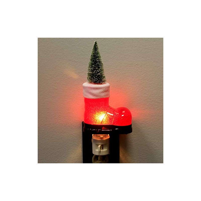Christmas Red Santa Boot with Tree Night Light, 8 Inch