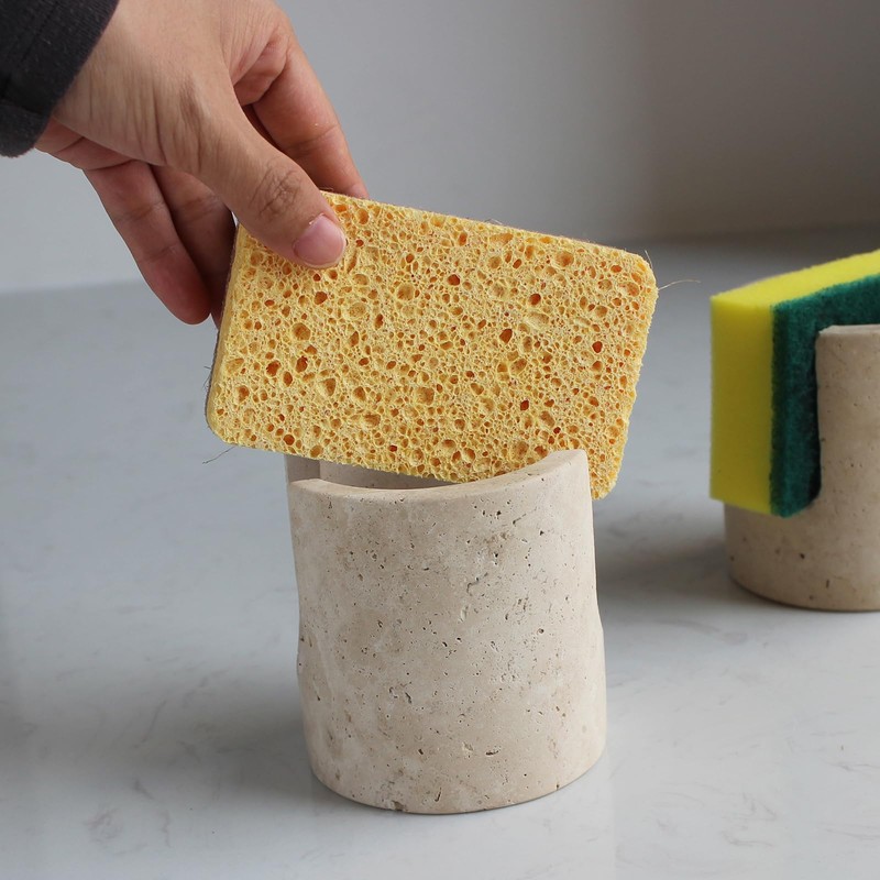 Nawgnail Natural Marble Travertine Sponge Holder for Kitchen Counter, Drying