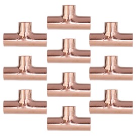 Antrader Tee Copper Fitting,LF Sweat Solder Copper Tee,1/4 Inch ID Welding Joint,Copper Three Way for Air Conditioning Pipeline, Refrigeration Liquid Pipeline, Suction Pipe,10Pcs