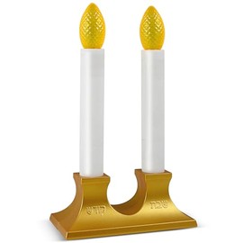 Zion Judaica Electric Shabbat Candles Candelabra Gold Shabbat Kodesh Raised Lettering Double Candlesticks Flameless Shabbos Candleholder LED Bulbs Sabbath Electronic Twin Shabbath Candles Corded 5'