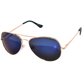 OWL Aviator Sunglasses Gold Metal Frame Blue Mirror Lens Spring Hinge