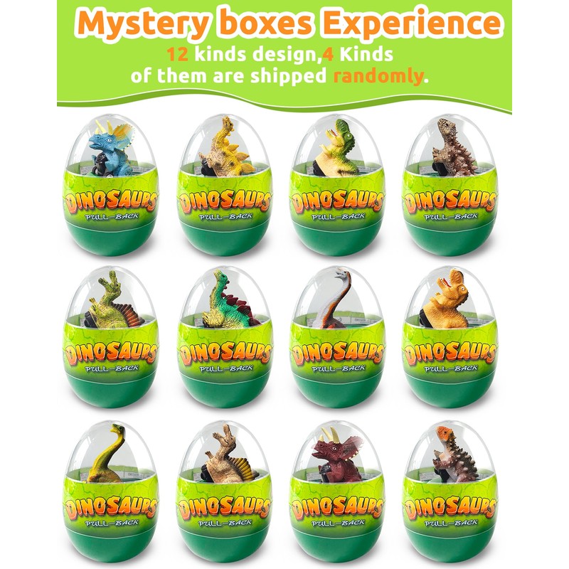 Greingways 4 Pack Dinosaur Pull Back Cars Prefilled Plastic Easter