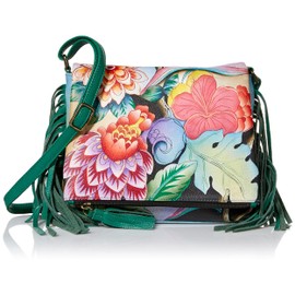 Anna by Anuschka Women's Genuine Leather Flap-Over Cross Body | Hand Painted Original Artwork | Whimsical Garden