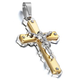 Cupimatch Herren-Halskette, Exquisit Edelstahl Kruzifix Kreuz Jesus Anhänger mit 55 Kette Halsband, Silber/Schwarz, Edelstahl, No_Stone