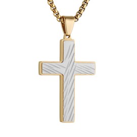HZMAN Cross Necklace for Men Women High Polished Stainless Steel Scarred Small Cross Pendant Christian Faith Jewelry Gift (Gold)