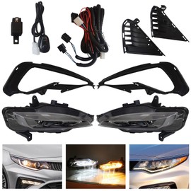 PIAOYUE- For 2019 2020 Kia Optima LED Fog Lights Replacement Daytime Running Lamps Turn Signal Lights Black Housing Clear Lens 92202-D5600