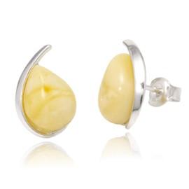 BALTIC AMBER STERLING SILVER 925 Earrings Stud Milky White NATURAL Gemstone Oval Earrings Amber Jewellery For Woman