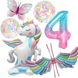 3rd Design Unicorn Balloons, Birthday Decoration, Happy Birthday Garland, Balloons, Pastel Colors, Includes Decorative eGuidebook (Number 4)