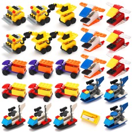 KOSTACHI Pack of 24 Children's Pencil Sharpeners, Children's Birthday Party Favours, Colourful Building Block Toy & Pencil Sharpener in One, Sharpener with Tin for Party Bags, Children's Birthday