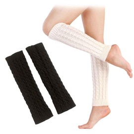 MUNSKT 2Pairs Leg Warmers for Women Girls, Winter Knitted Crochet Knee Ankle Warmer, Solid Striped Trendy Boot Cuffs Socks, 80s Party Dance Sports Yoga Accessories