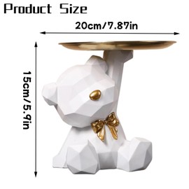 Bear Sculpture with Tray, Bear Figure Decorative Tray, Bear Sculpture Decoration with Tray, Bear Tray Decoration, Small Bear Sculpture with Metal Bowl, for Living Room, Entrance, Office