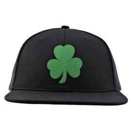 YEANIY XL,XXL Men St Patricks Day Green Shamrock Trucker Hat,Flat Bill Clover Baseball Caps-Black