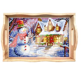 Syntego 5D DIY Christmas Snowman Tray Diamond Art Kit Crystal Embroidery Rhinestone Wooden Tray Decoration 30cm x 20cm