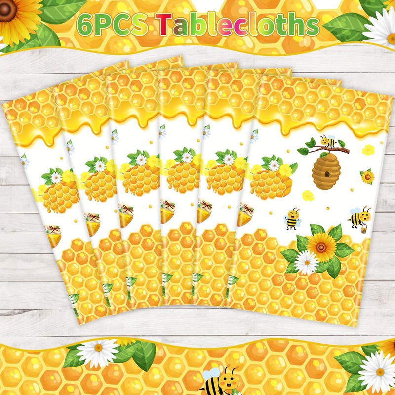 6 Pack Bee Tablecloth Happy Bee Day Table Cover Rectangle