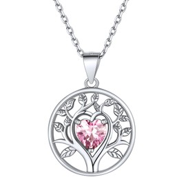Supcare Women's Tree of Life Necklace, 925 Sterling Silver Birthstone Necklace, Tree of Life Pendant, Birthday Silver Chain, Chain Pendant, Fashion Jewellery, Accessory for Women and Girls, Sterling