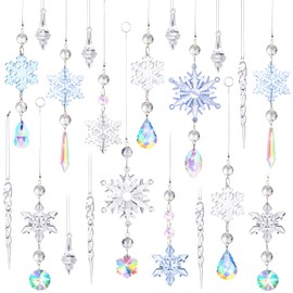 Queekay Crystal Christmas Tree Ornaments Snowflake Decorations Icicle Drop Ornaments Set Crystal Christmas Ornaments with Silver Rope Christmas Tree Decor Acrylic Hanging Ornaments(Lovely, 32 Pieces)