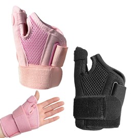 Katslyn 2 PCS Thumb Support for Arthritis, Breathable and Soft Thumb Splint Left Hand Right Hand, Ergonomical Thumb and Wrist Support Adjustable, for Arthritis, Tendonitis, Thumb Sprain, Pink, Black