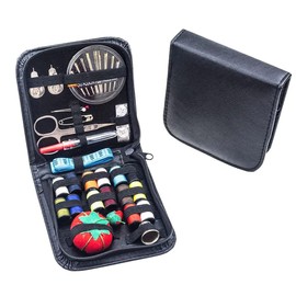 AMORNPHAN Kit de costura para adultos y niños, suministros de costura con accesorios de costura, mini kit de costura portátil para principiantes, viajeros y accesorios de ropa de emergencia, con estuche de transporte negro de alta calidad.