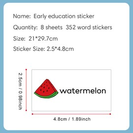 Lachilly English Words Learning Stickers for Toddlers, Fruit Food Animal Cute Sticker for Kids, Funny Cartoon Craft Stickers for Scrapbooks, Decor, Gifts and Rewards, 8 Sheets, Ages 3+