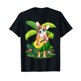 Hawaiian Corgi Dog & Pineapple Ukulele Summer Vacation T-Shirt for Men Women Girls Kids
