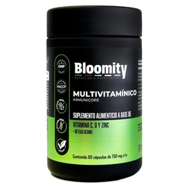 Immunicore Suplemento Multivitamínico, Cápsulas Veganas, Betaglucano 500mg, Vitamina C, Zinc, Vitamina D3,