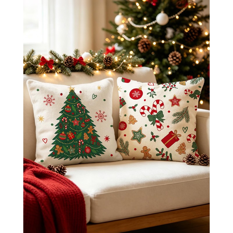 Christmas Pillow Covers (2, Forest Gingerbread, 18×18)