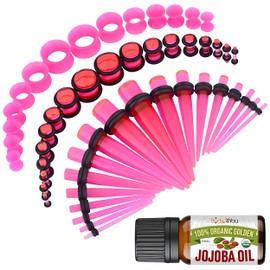 BodyJ4You 54PC Ear Stretching Kit 14G-12mm - Aftercare Jojoba Oil - Transparent Pink Acrylic Plugs Gauge Tapers Silicone Tunnels - Lightweight Expanders Men Women