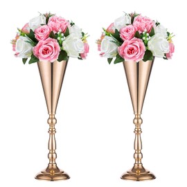 Sziqiqi Trumpet Floral Centerpiece Riser Stand for Wedding Reception Centerpieces Party Event Anniversary Birthday Decoration Flower Arrangement Pack of 2, Rose Gold 16.5in