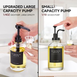 HSIOHE Coffee Syrup Dispenser With 1/4oz Large Capacity Pump, 4 Pack 16.9 oz 500 ml Glass Bottles, 28 Labels, Black, D-TJP024