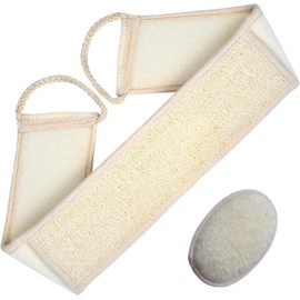 Loofah Back Scrubber Sponge, Natural Loofah Bath Strap with Loofah Sponge Cushion, Bath Exfoliating Massage and Body Care, Spa Massage Belt for Men and Women, Pack of 2