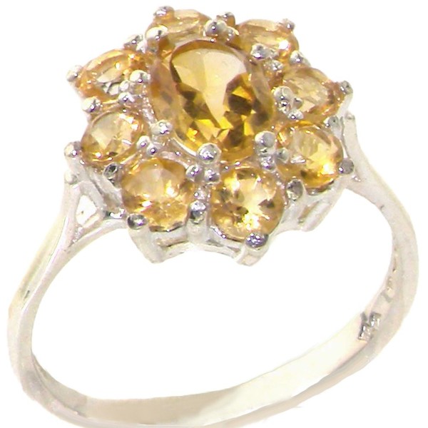 Luxury Solid 925 Sterling Silver 1.7ct Natural Citrine Cluster Ring