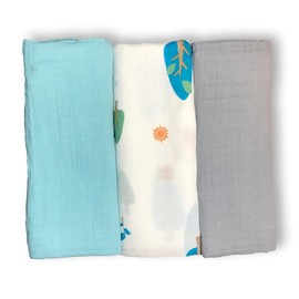 100% Muslin Cotton Baby Swaddle Blanket (Grey Angel Blue Combo) 47”x47”