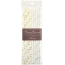 Okato Straws Metallic Gold Star Silver Star 0.6 x 19.5 cm Paper Straws Pack of 20