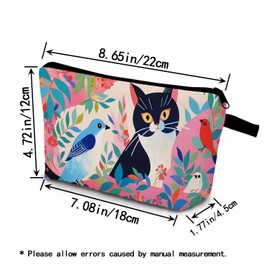 YULUENZE Cartoon Cat Gift Freehand Painted Cat Makeup Bag Cute Small Organizer Bag with Zipper Lovely Kitten Kitty Cosmetic Bag Birthday Gifts for Cat Lovers Women Sisters Friends