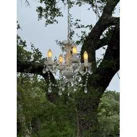 Brink House Outdoor 4 Light Plug-in Crystal White Chandelier H17”xW15”, White Metal Frame, Clear Acrylic Crystals, and Low Voltage (12 Volts) IP65 Water Resistant Electrical Components