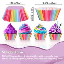TRUSBER Cupcake Liners, 100 pieces Rainbow Baking Cups Paper Muffin Wrappers Nonstick Muffin Molds Baking Cup Holders for Wedding, Birthday, Baby Shower or Holiday Party