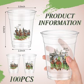 Pickmesh 100 Pcs Derby Plastic Cups Bulk Thick 12 oz Derby Day Plastic Tumblers Clear Cups Disposable Plastic Cups for Mint Julep Derby Party Favors Gift to Lover of Horse Racing