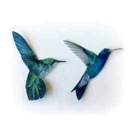 Blue Green Teal Assorted Wafer Paper Hummingbirds Size 2.25 Inch for Decorating Wedding Cakes Cupcakes Desserts Pack of 12