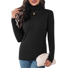 Aottori Black Turtle Neck Tops for Women Knitted Jumpers Ladies Long Sleeve Ribbed Knit Sweater Winter Warm Pullover Tunic Black L